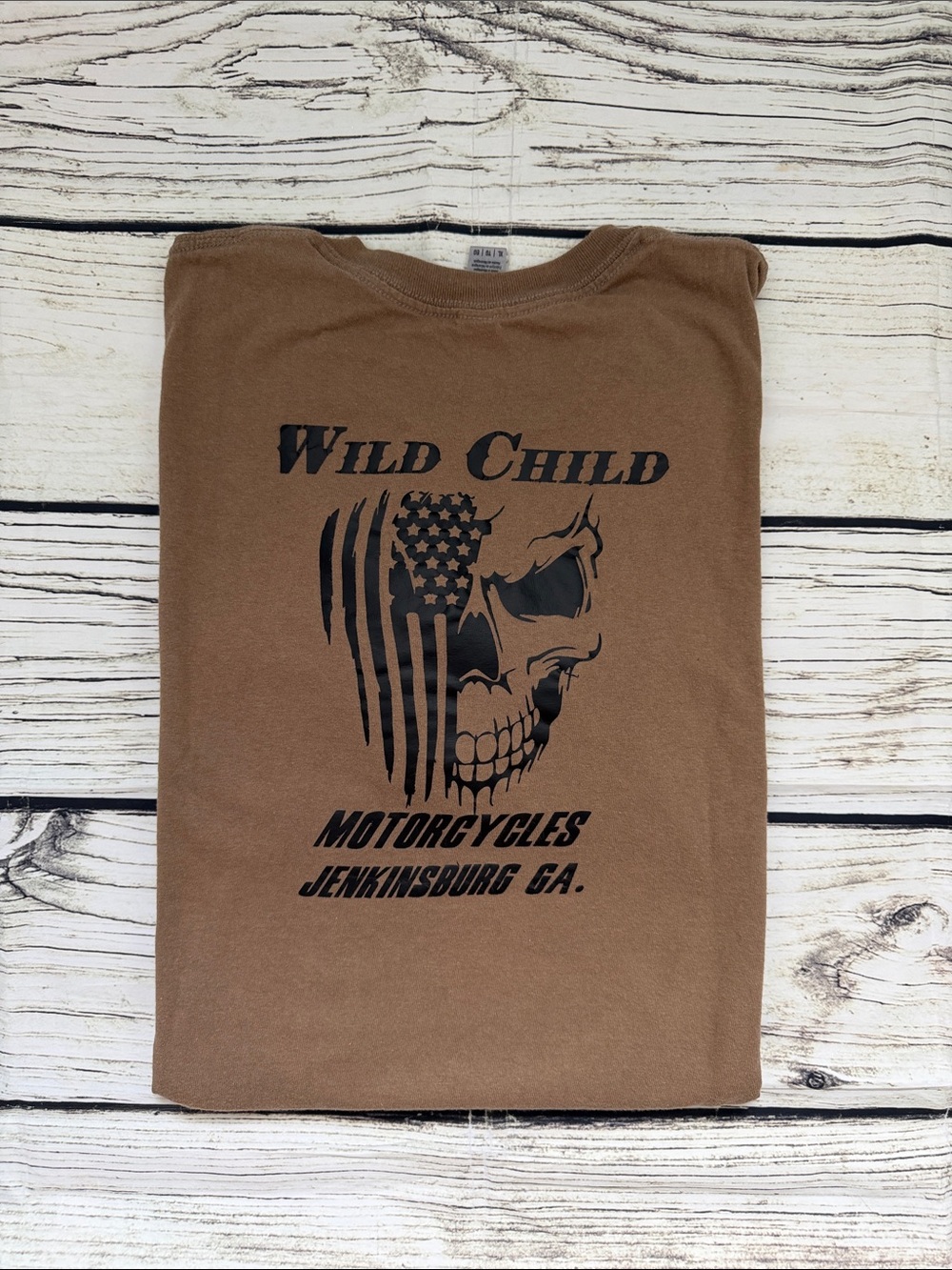 Men’s Wild Child Motorcycles Graphic Logo Tee Brown Jenkinsburg Georgia XL
